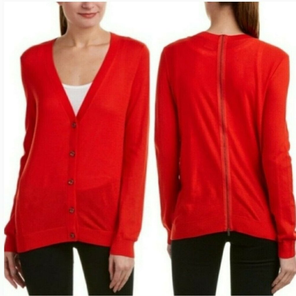 Cabi Red Back Zip Cobblestone Cardigan Sz S # 3155